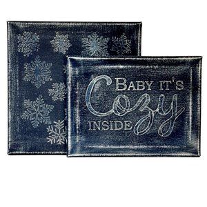 Baby It's Cozy Inside Painted Canvas Sign Set Denim Style Winter Shelf Leaners